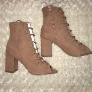 Peep toe lace up booties